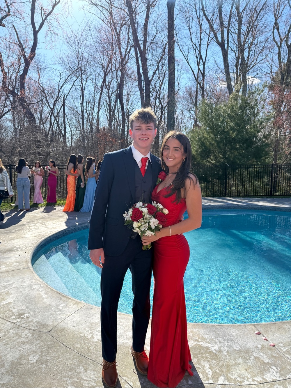 La Femme Red Satin Prom Dress